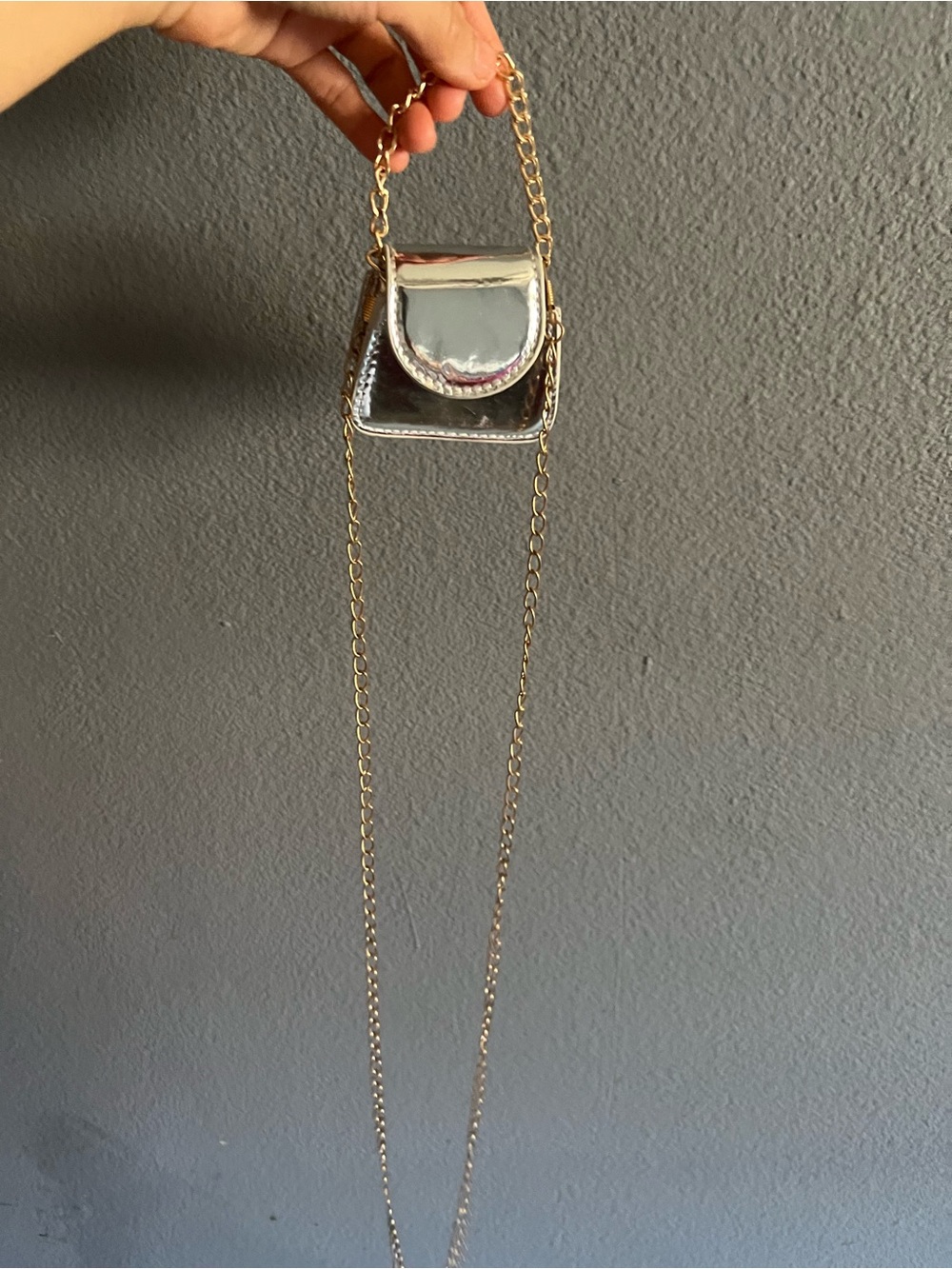 Silver coins Mini Crossbody Bag with Gold Chain - Picture 3 of 7